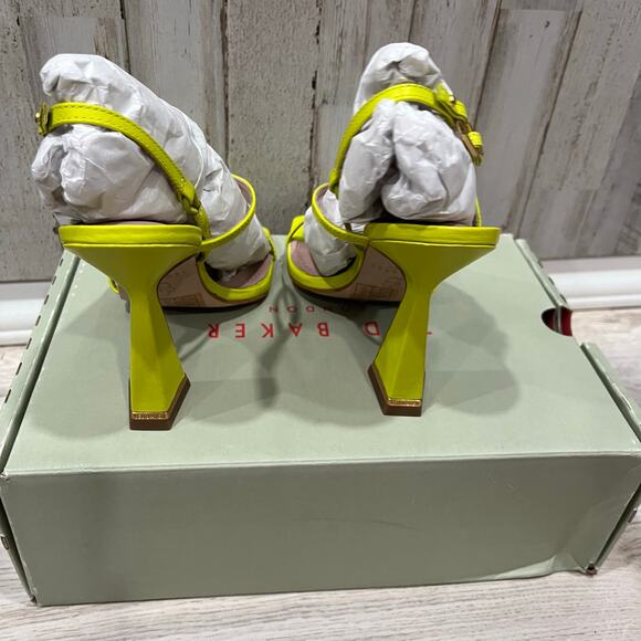 New! Ted Baker Lime Leather Cayena Block Heel Square Toe Sandals Womens Size 6.5 - Picture 4 of 7